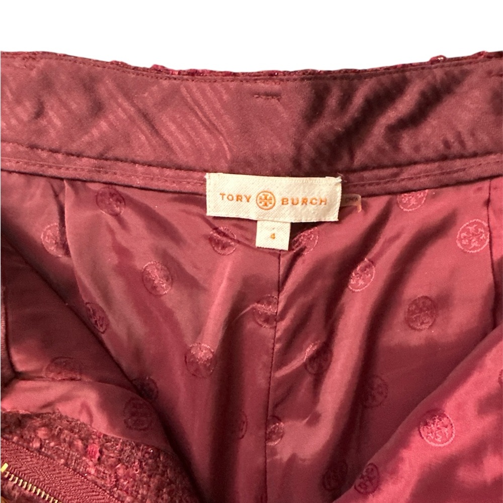 TORY BURCH Women’s Cropped Burgundy Tweed/Wool Blend Pants - Picture 5 of 7